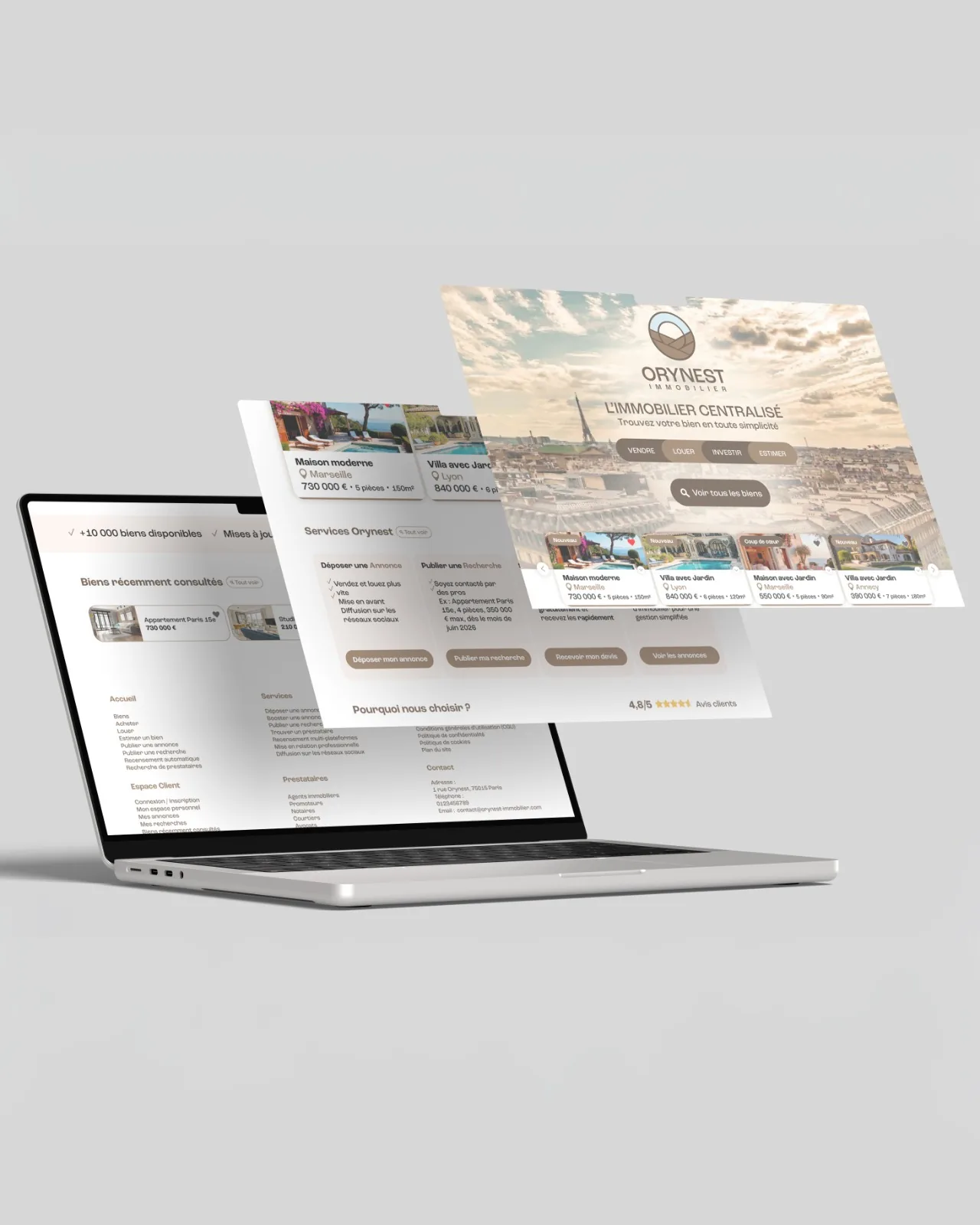 Aperçu de la plateforme immobilière Orynest sur ordinateur